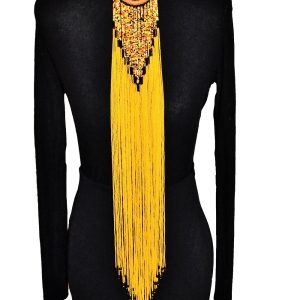 Collier Cravate tout en perles fait main Jaune
