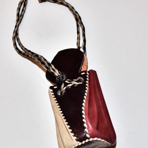 Porte-monnaie bourse en cuir violet et naturel