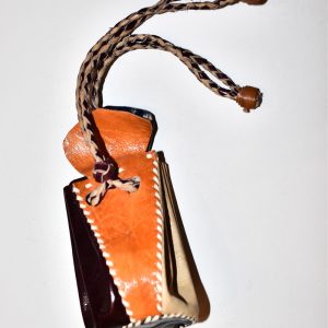 Porte-monnaie bourse en cuir orange et naturel