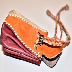 Porte-monnaie bourse en cuir orange et pourpre