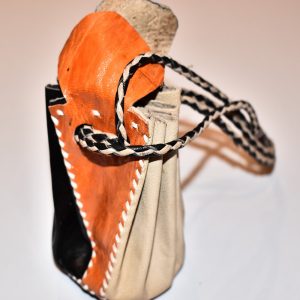 Porte-monnaie bourse en cuir naturel et noir