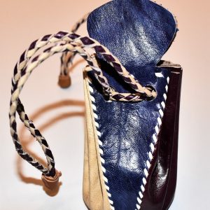 Porte-monnaie bourse en cuir bleu et violet